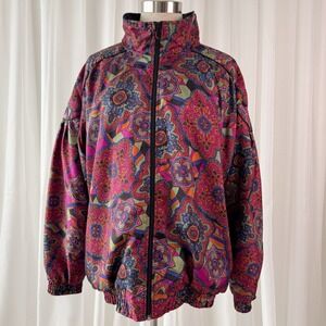 Vintage Pattern Bomber Jacket Colorful Abstract 90s Statement Jacket Medium